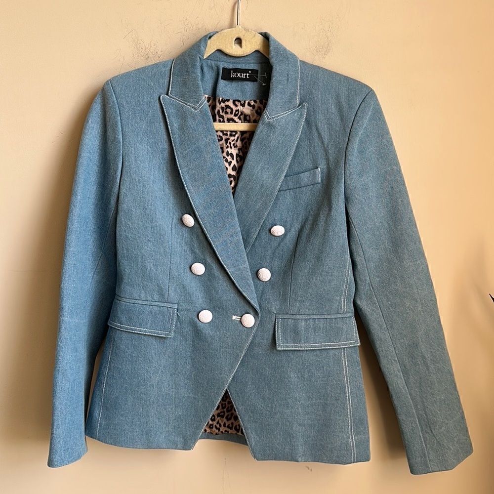 Anthropologie kourt  Blue Denim Double Breasted Blazer Jacket S